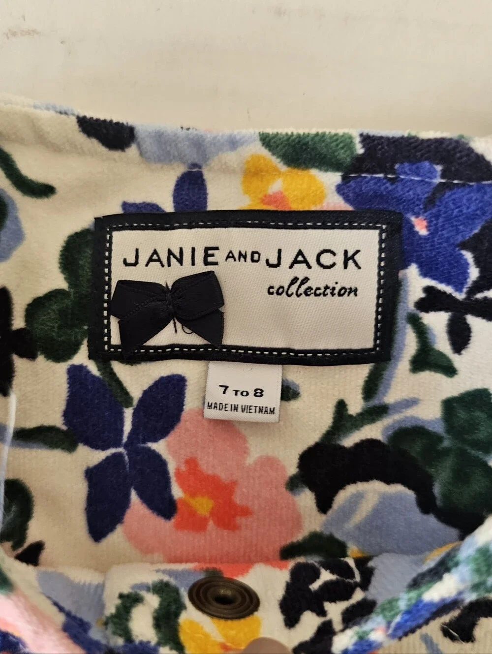 JANIE And JACK floral Quilted Jacket Childs Size 7-8 Corduroy Snap Front - Picture 10 of 11